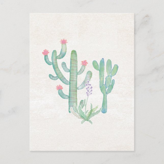 Cartão Postal Bohemian Watercolor Cactus (Frente)