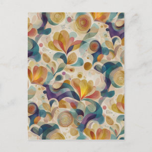 Cartão Postal Boho Abstrato Floral Redemoinho Dourado Turquesa