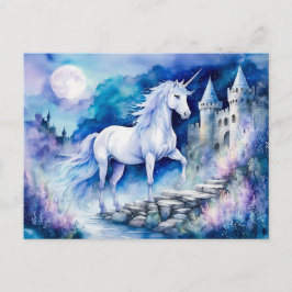 Cartão Postal Boho Aquarela Encantada Unicórnio Branco Perto de