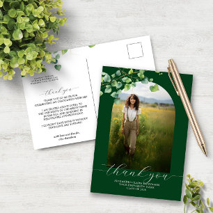 Cartão Postal Boho Arch Ivy Forest Graduação Verde Obrigado