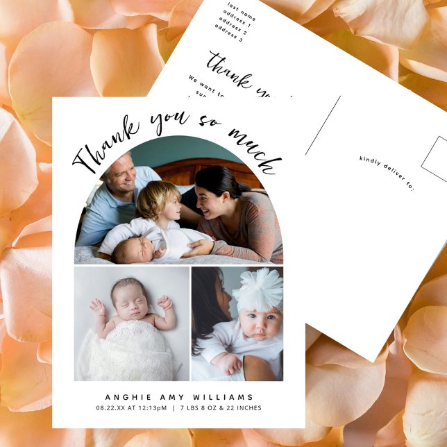 Cartão Postal Boho Arch Modern Manuscrito Obrigado Foto Bebê (Criador carregado)