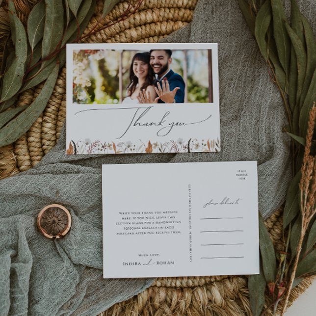 Cartão Postal Boho Autumn Wildflower Foto Horizontal Obrigado (Criador carregado)