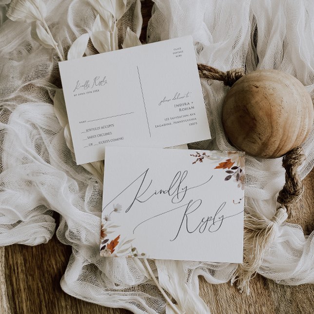 Cartão Postal Boho Autumn Wildflower | VP de Casamento (Criador carregado)