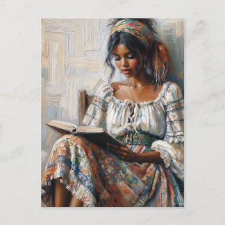 Cartão Postal Boho Black Woman Reading Bohemian