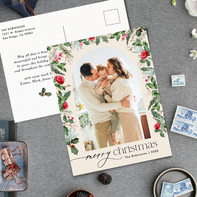 Cartão Postal Boho Botânico Feliz Feriado de Natal (Criador carregado)