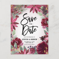 Boho Burgundy Winter Floral Frame Salvar Data