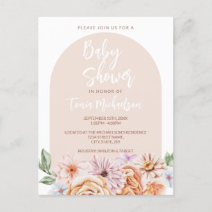 Cartão Postal Boho Chá de fraldas Floral Neutro