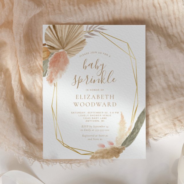 Cartão Postal Boho Chic Pampas Grass Baby Sprinkle Invitation (Criador carregado)