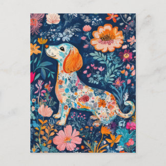 Cartão Postal Boho Dackel mit Blumen