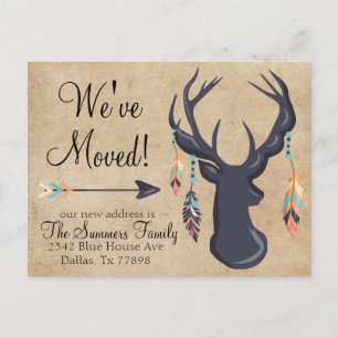 Cartão Postal Boho Deer We've Moved Address Announcement  Bird