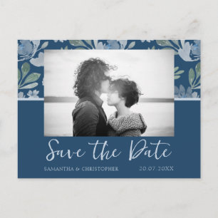 Cartão Postal Boho Dusty Blue & Teal Salve a data