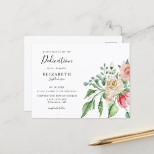 Cartão Postal Boho Elegante Rosa Rosa-Rosa Watercolor Dedicaçã