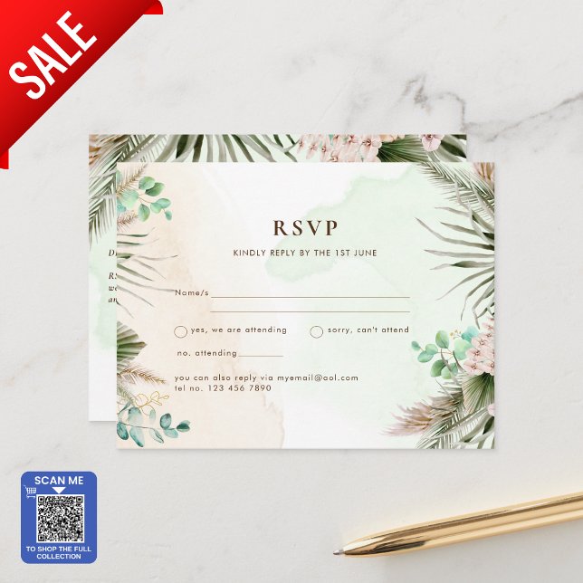Cartão Postal BoHO Eucalyptus Pampas Grass Casamento Greenery (SHOP THE FULL PAMPAS GREENERY COLLECTION)