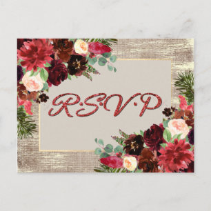 Cartão Postal Boho Floral Floral Burgundy Dourada RSVP