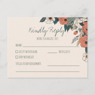 Cartão Postal Boho Floral RSVP Resposta de Casamento Elegante