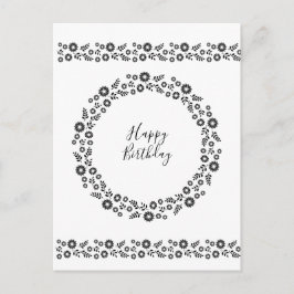 Cartão Postal Boho flores Wreath Black and White cumprimentos