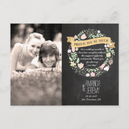 Cartão Postal Boho Flower Wreath Rustic Chalkboard Casamento