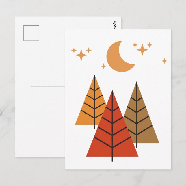 Cartão Postal Boho Geometric Forest – Minimalist Pine Trees (Frente/Verso)