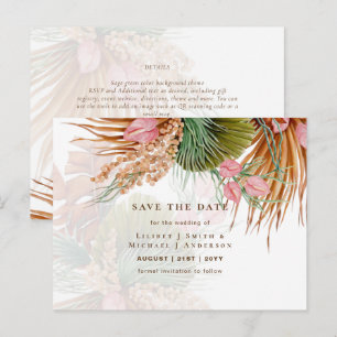 Cartão Postal BOHO Grama das Pampas Floral Casamento Salve a Dat