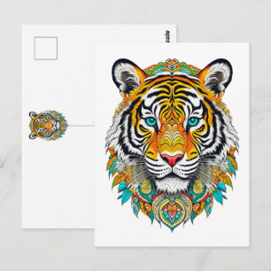 Cartão Postal Boho Hippie Floral Ano do Tigre Arte