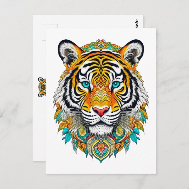 Cartão Postal Boho Hippie Floral Year of the Tiger Art (Frente/Verso)