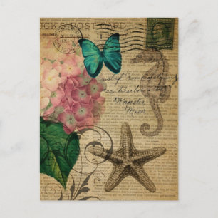 Cartão Postal boho Hydrangea borterfly starfish francês Botâni