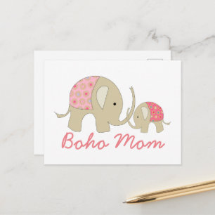 Cartão Postal Boho Mãe, Elefante Rosa