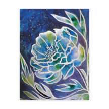 Boho Marinho Azul Celestial Dahlia Floral Aquarela