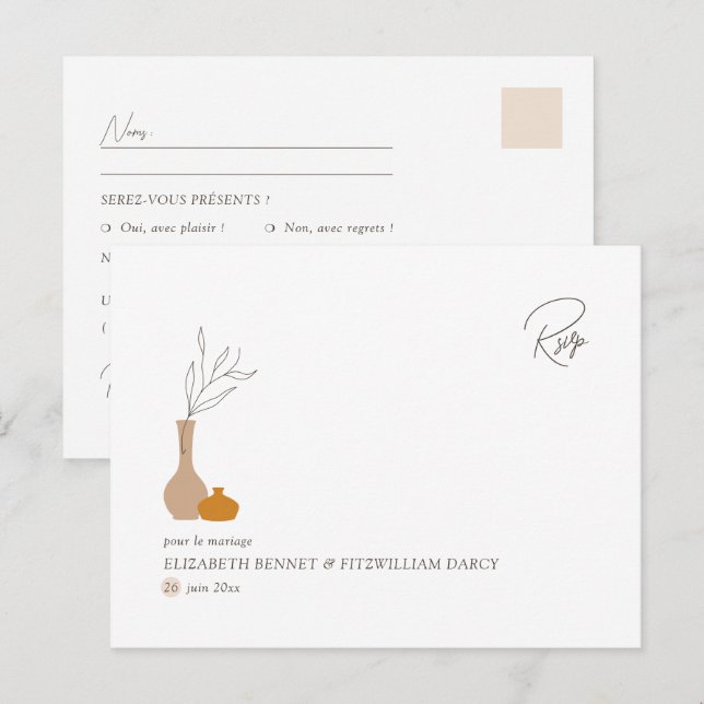 Cartão Postal Boho Minimalist Vases | RSVP de Escolha de Média (Frente/Verso)