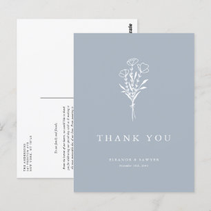 Cartão Postal Boho Minimalista Botânico Dusty Blue Obrigado