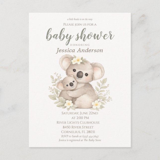 Cartão Postal Boho Neutral Koala Baby Shower (Frente)