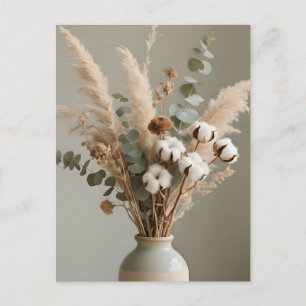 Cartão Postal Boho Pampas Algodão Eucalipto Floral Neutro