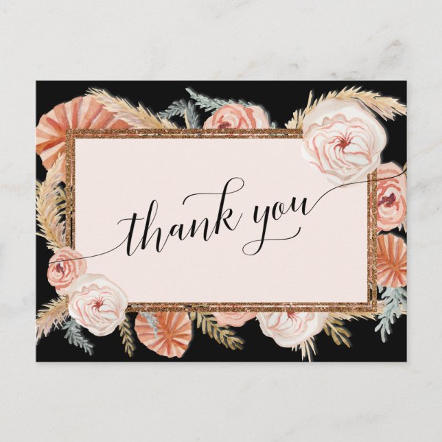 Cartão Postal Boho Pampas Elegante Palma Tropical Negra Floral (Frente)