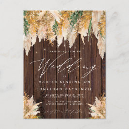 Cartão Postal Boho Pampas Grass Wood Twinkle Lights Casamento