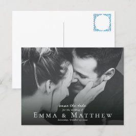 Cartão Postal Boho Photo Save the Date with Marrox Blue Azulejo 