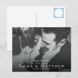 Cartão Postal Boho Photo Save the Date with Marrox Blue Azulejo 