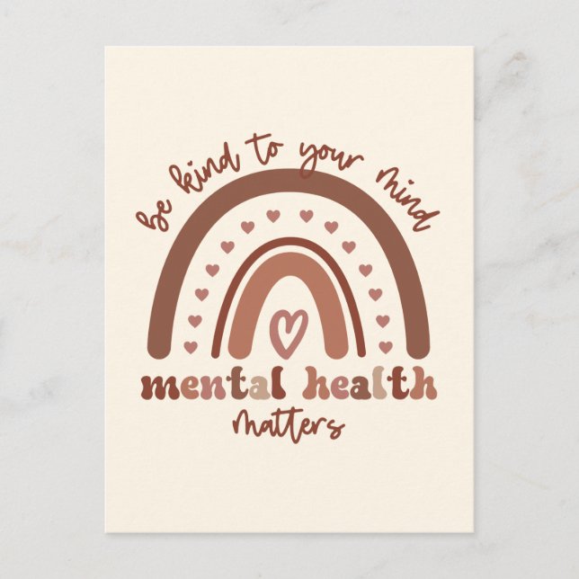 Cartão Postal Boho Rainbow Mental Health Seja gentil Com Sua Men (Frente)
