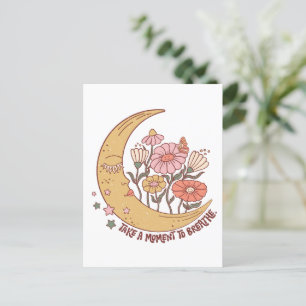 Cartão Postal Boho Retro Flores Lua Verão Vibe Leva Um Momento