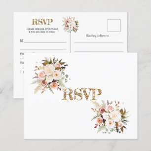 Cartão Postal Boho Rosas Coloridas Suaves / RSVP de Flores Branc