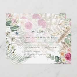 Cartão Postal BoHO RSVP Pink Floral Pampas Grass Casamento
