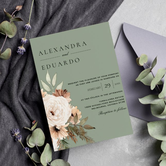 Cartão Postal Boho Sage Green Floral Buquê Wedding (Criador carregado)
