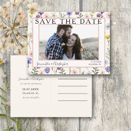 Cartão Postal Boho Save the Date Flor Silvestre & Foto