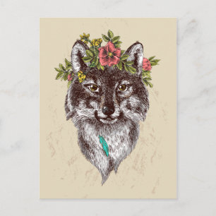 Cartão Postal Boho Style Wolf Halo Retrato