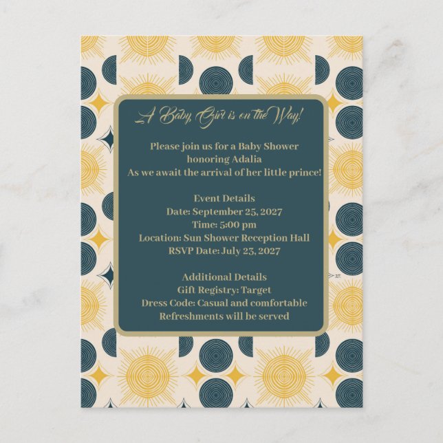 Cartão Postal Boho Sun Moon Stars Blue Yellow (Frente)