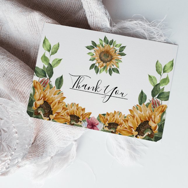 Cartão Postal Boho Sunflower Rustic Wildflower Casamento Obrigad (Criador carregado)