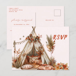 Cartão Postal Boho Tent Feenas Casamento RSVP