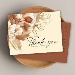 Cartão Postal Boho Terracotta Casamento Floral Obrigado