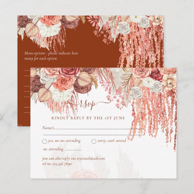Cartão Postal Boho Terracotta Rosa Pampas Grass Casamento Floral (Frente/Verso)