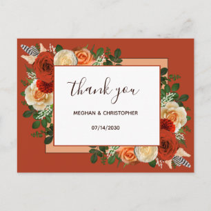 Cartão Postal Boho Terracotta Rust Casamento Floral Obrigado