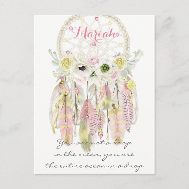 Cartão Postal Boho Tribal Dream Catcher Flowers Nativo (Frente)